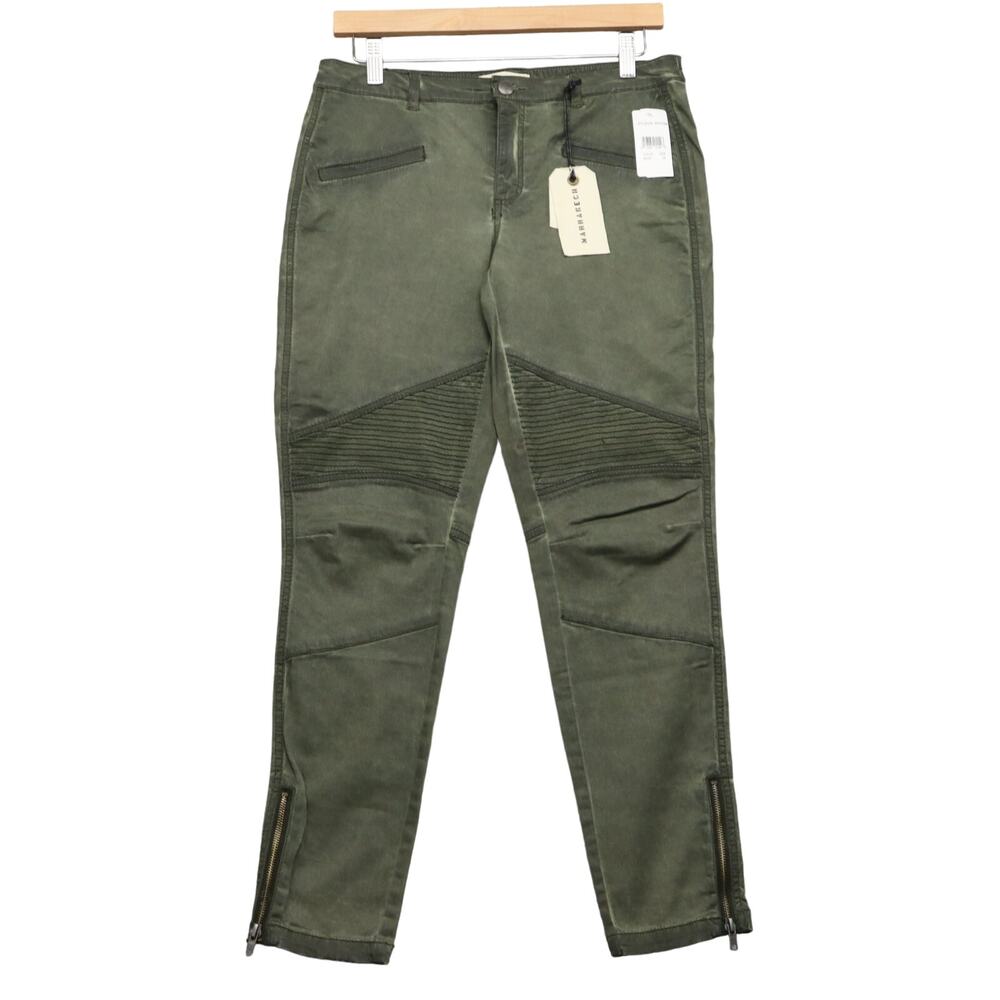 NWT Marrakech Anthropologie Moto‎ Skinny Jeans 29 Army Green Stretch Cotton